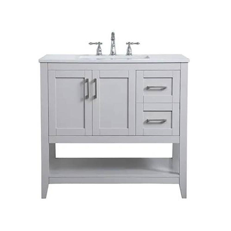 SolidWood Natural Marble Washbasin Bathroom Vanity 36 Inch With Single Under Sink